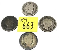 x4- Barber dimes, mixed dates -x4 dimes -SOLD by