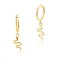 14k Gold Dangling Snake Hoop Earrings