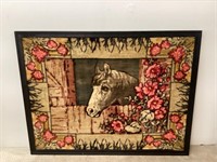 Large Cloth Horse Picture with Flowers