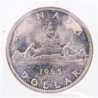 1965 Canada Silver Dollar Lge. Beads, Blt 7 MS62 I