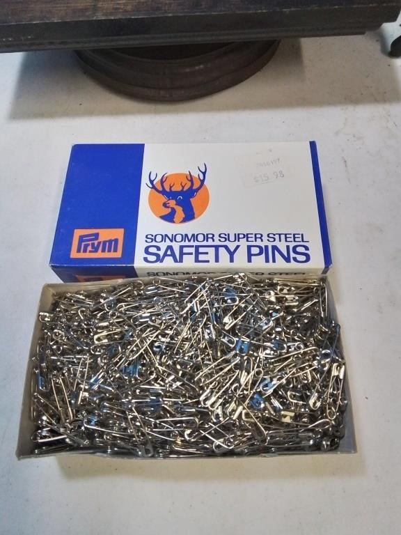 Big box of new super steel safety pins