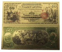 24k Gold Plated $50 Cleveland 1875 Novelty Note
