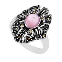 Natural 2.00ct Pink Pearl & Marcasite Ring