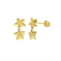 14k Gold Double Star Screw Back Earrings