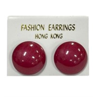 Fun Round Red Button Style Screw Back Earrings
