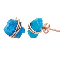 Gold-pl. Natural 7.95ct Blue Apatite Wire Earrings