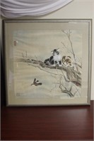 Exception Cat and Bird Japanese Painting