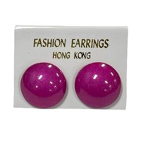 Button Style Round Pink Screw Back Earrings
