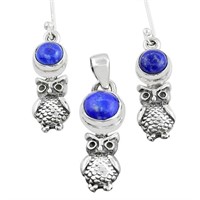 Natural 5.38ct Lapis Lazuli Owl Jewelry Set