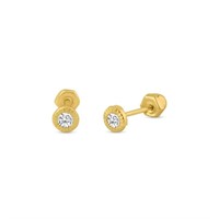 14k Gold .12ct White Topaz Bezel Set Stud Earrings