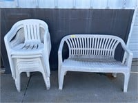 Patio Bench & 8 plastic chairs