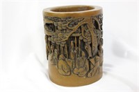 A Well Carved Chinese Resin Brush Pot