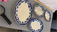 4 Flow Blue English Serving Platters