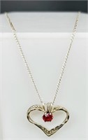 Beautiful Marked 925 Ruby Heart Necklace