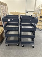 4 blue rolling carts