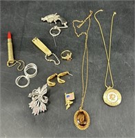 Lot Of Vintage Necklaces, Ring, Brooches &