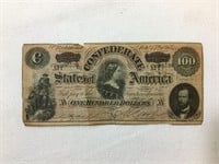 Original Civil War Confederate 100 Dollar Bill