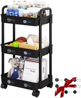 WASJOYE 3-Tier Plastic Rolling Utility Cart with