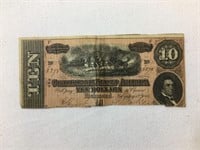Original Confederate Civil War 10 Dollar Bill
