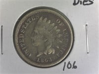 1863 Indian Head Cent (Rotated Dies Error)