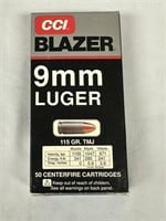 Blazer 9MM Luger Ammo - Full Box - 50 Qty.