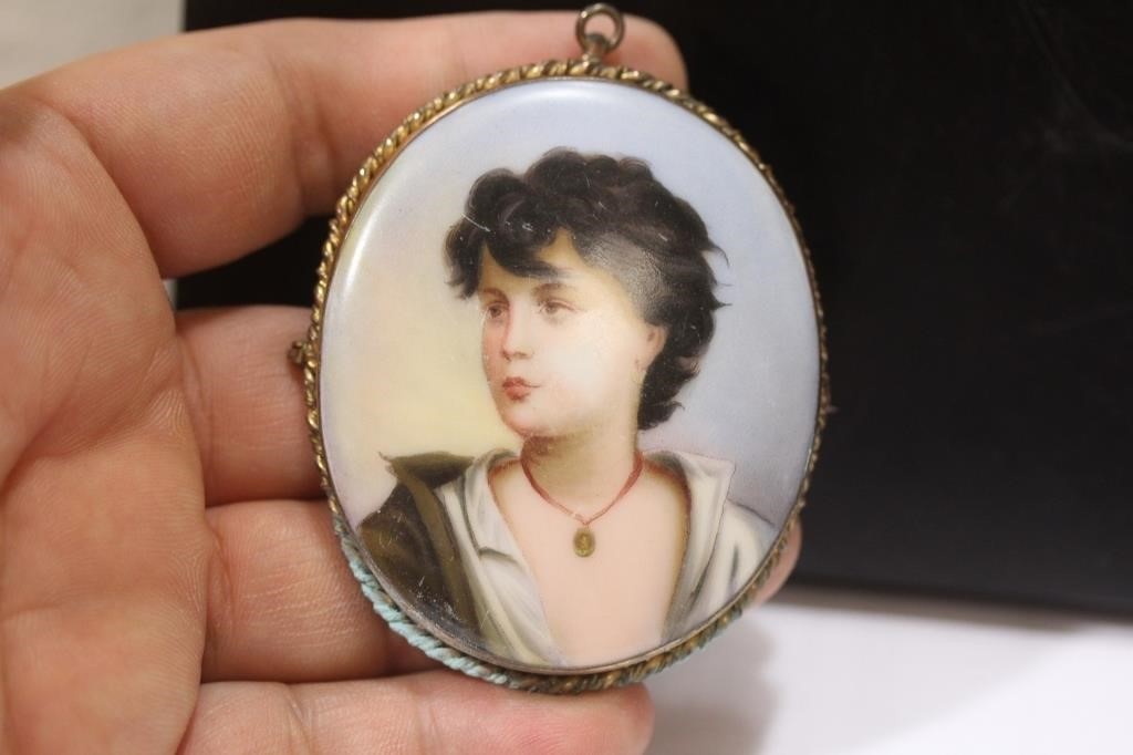 A Handpainted Porcelain Pin or Brooch