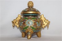 An Oriental Cloisonne Urn with Lid