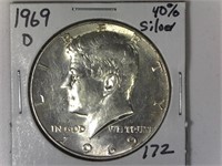 1969-D 40 % Silver Kennedy Half Dollar