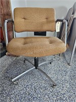 Office chair - cloth, orange, with arms and wheels