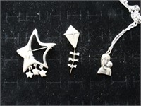 Costume Jewelry Star Pin, Kite Pin, Necklace