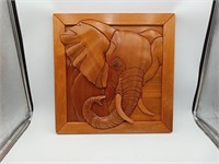 Carved Wood Elephant panel