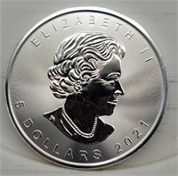 2021 Canada Maple Leaf 1 Oz Fine Silver $5 Coin