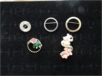 Costume Jewelry 5 Pins - 1 is Thermoset