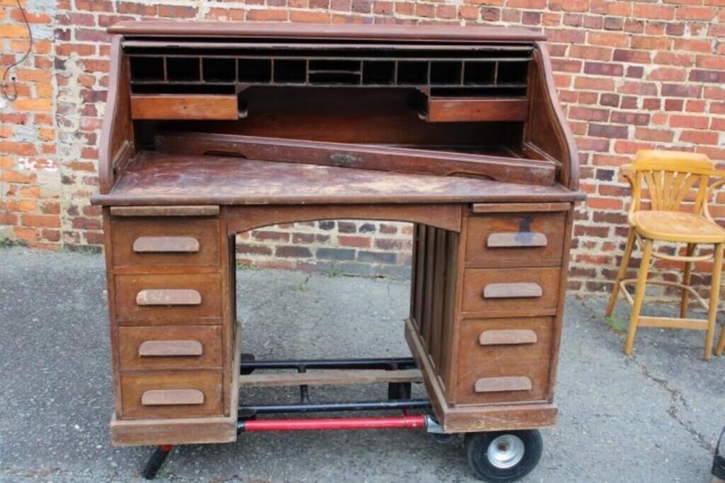 Antique Oak Roll Top Desk as in found condition
