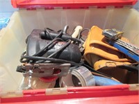 PLASTIC CONTAINER WITH TOOLS, TOOLBELT, ETC