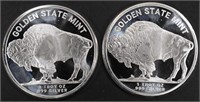 (2) 1 OZ .999 SILVER BUFFALO ROUNDS