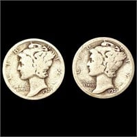 [2] Mercury Silver Dimes [1921, 1921-D] NICELY