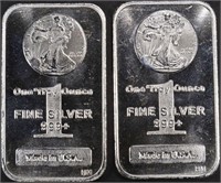 (2) 1 OZ .999 SILVER WALKING LIBERTY BARS