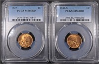 1937 & 1949-S LINCOLN CENTS PCGS MS66RD