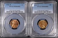 1942-D & 1947-S LINCOLN CENTS PCGS MS66RD