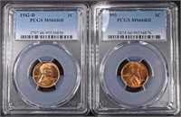 1942-D & 1955 LINCOLN CENTS PCGS MS66RD