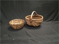 Two woven baskets, one Native American, 9"