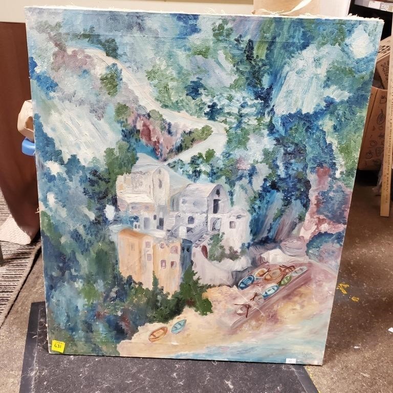 Mountain Village on Coast Oil Painting