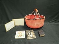 African Bolga basket with leather handle and four