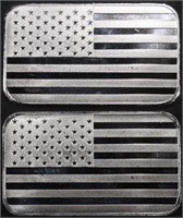 (2) 1 OZ .999 SILVER FLAG BARS