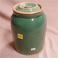 Antique Green Stoneware Cookie Jar