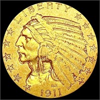 1911-S $5 Gold Half Eagle CLOSELY UNCIRCULATED