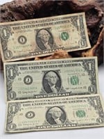 1988 $1 Error Note & Two 1963 $1 Bills / Notes
