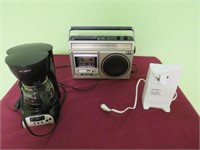 Radio, can opener, coffee maker