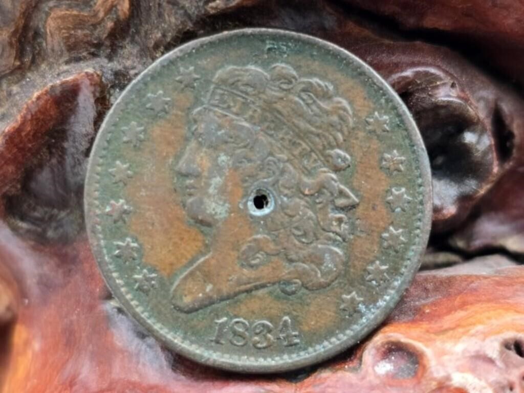 1834 U S Half Cent / Penny Holer